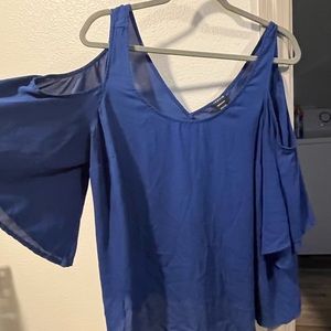 Royal blue size 0 Torrid blouse with bell sleeves and cold shoulder